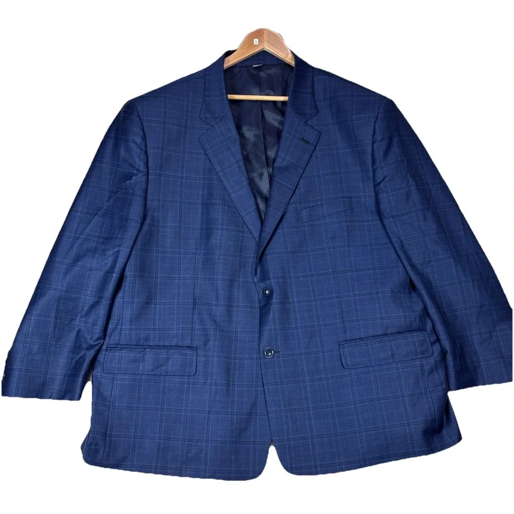 Oak Hill Premium Blazer Mens Sz 54R Sport Coat‎ Blue Plaid Wool Blazer Jacket